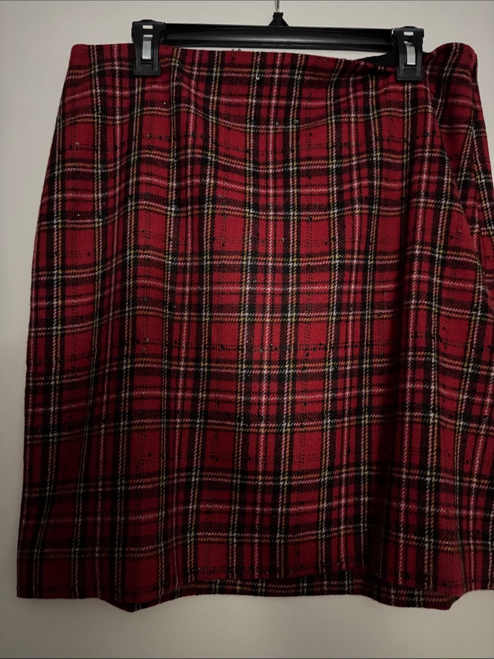 Talbots Red Plaid Pencil Skirt with Black & Cream Stripes